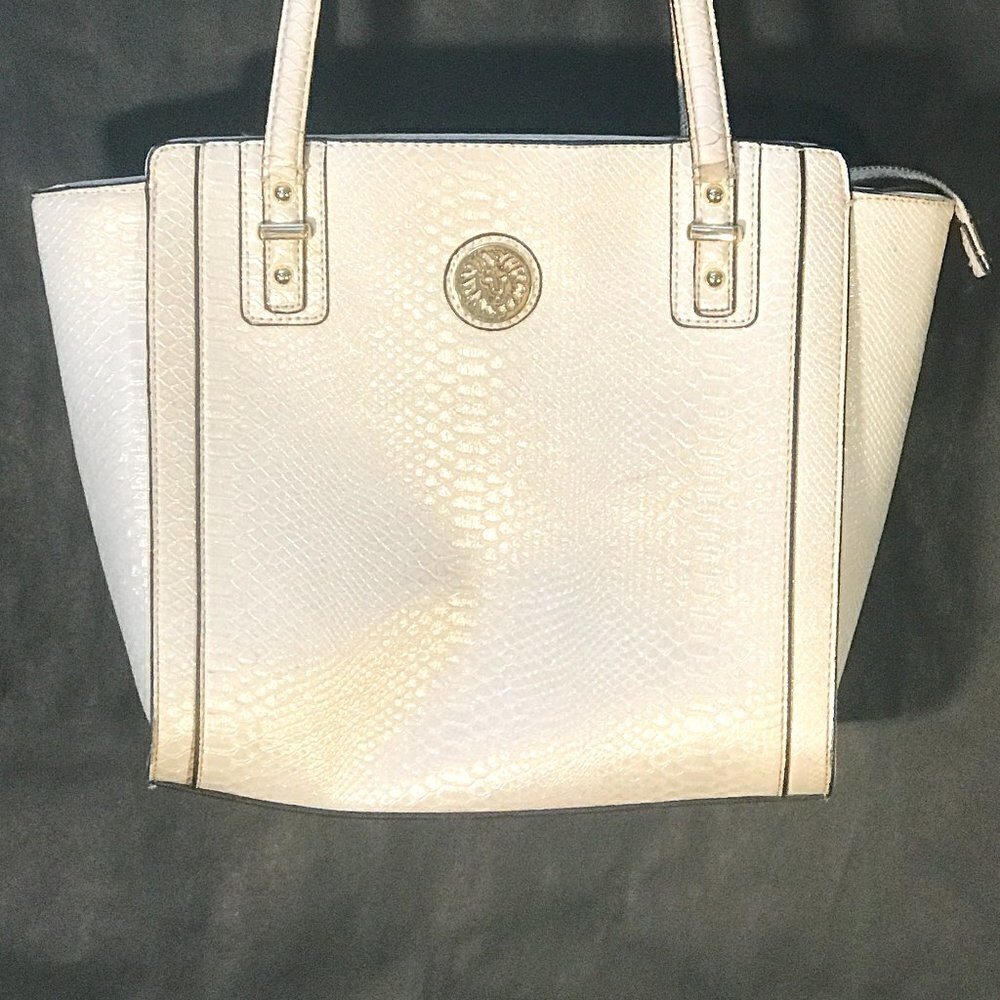Anne Klein Leather Women White Gold Handbag Purse Shoulder Bag